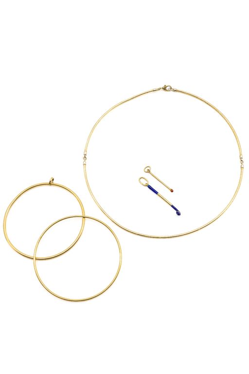 18k Yellow Gold Enamel Jewelry Set
