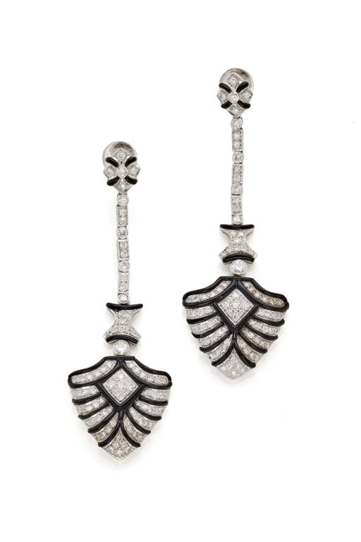 18k White Gold and Resin Diamond Pendant Earrings