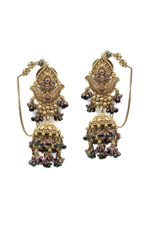 22k Gold Tourmaline and Paste Pendant Earrings