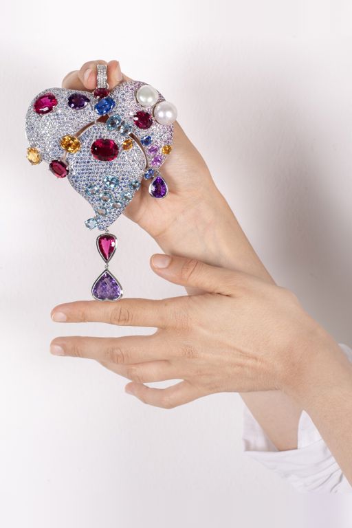 18k White Gold Multi-Gem Pendant