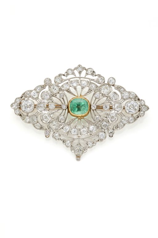 Platinum, Gold, Emerald and Diamond Brooch/Pendant
