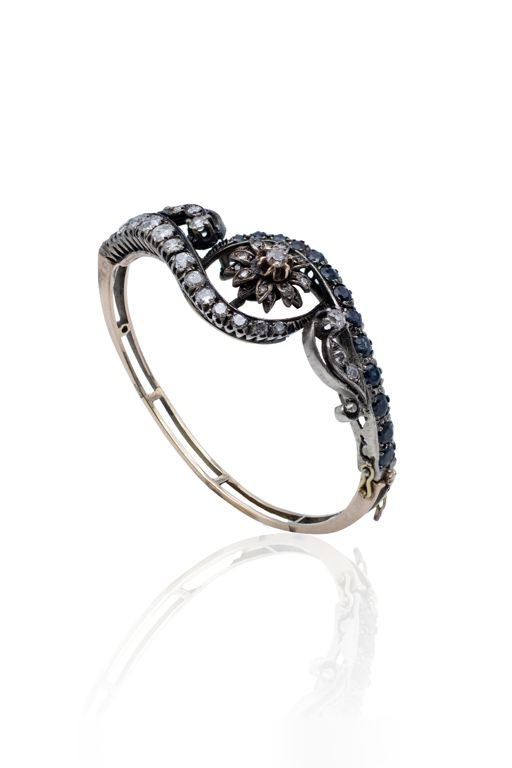 9k Gold and Silver Diamond and Sapphire Bracelet