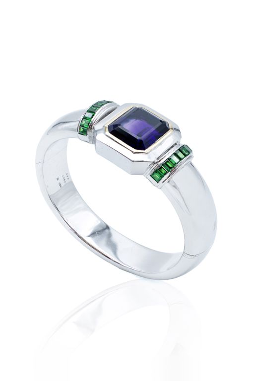 18k Gold Amethyst and Tsavorite Bangle Bracelet