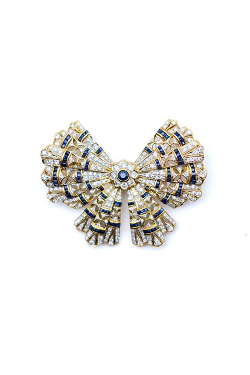 18k Gold Diamond and Sapphire Brooch/Pendant