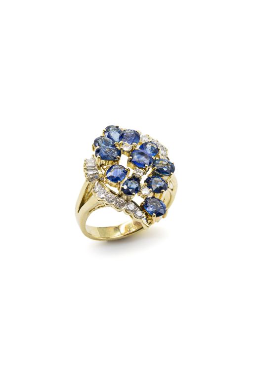 14k Yellow Gold Sapphire and Diamond Ring