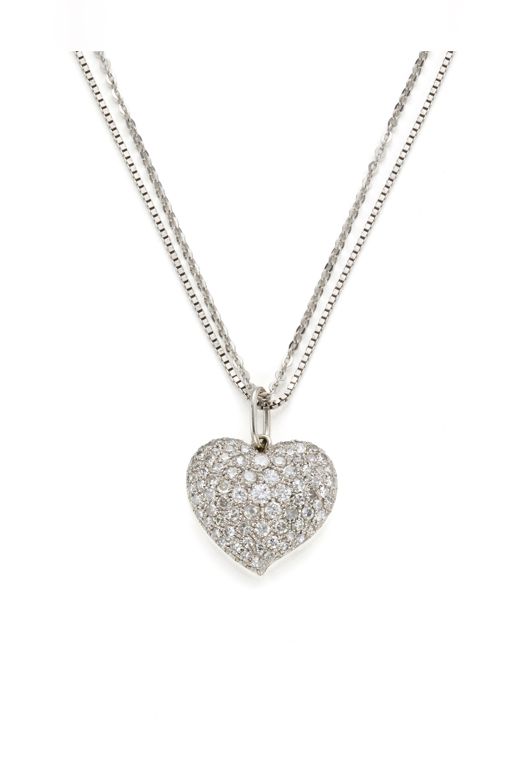 Gold and Platinum Diamond Heart Pendant Necklaces