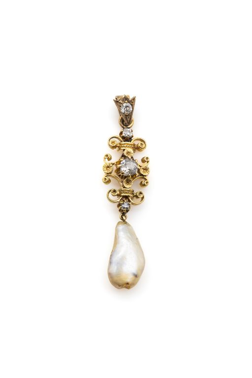 18k Yellow and Rose Gold Diamond and Pearl Pendant