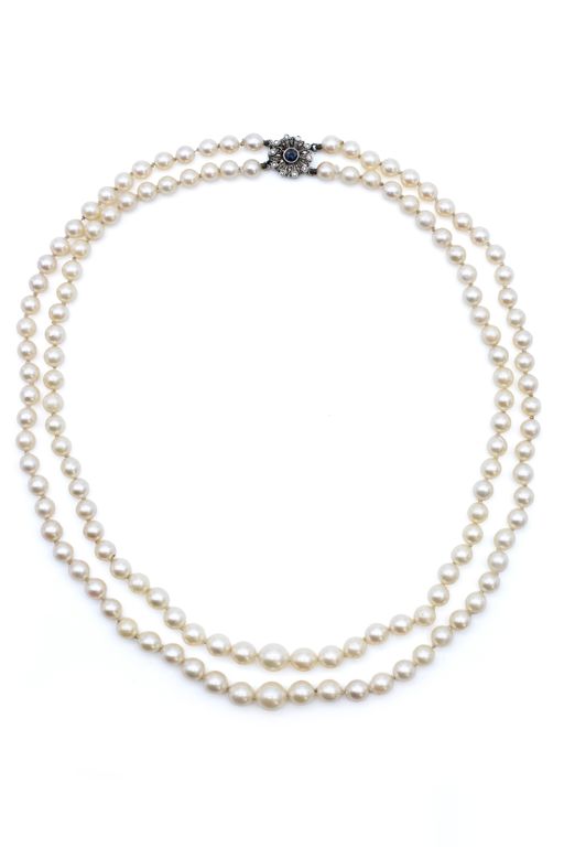 18k Gold Pearl, Sapphire and Diamond Necklace