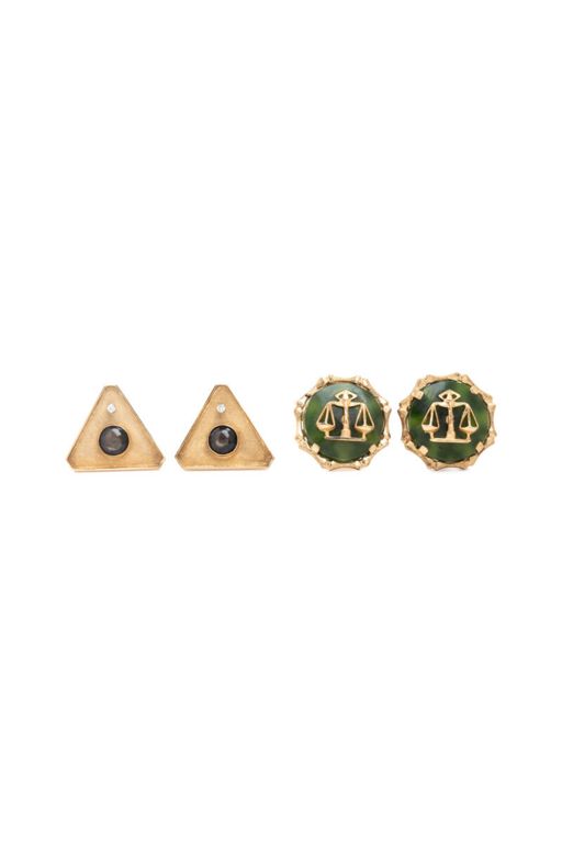 Two Pairs of 14k Gold Multi-Gem Cufflinks