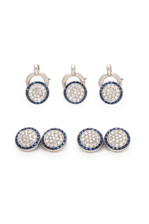 Platinum Diamond and Sapphire Jewelry Set