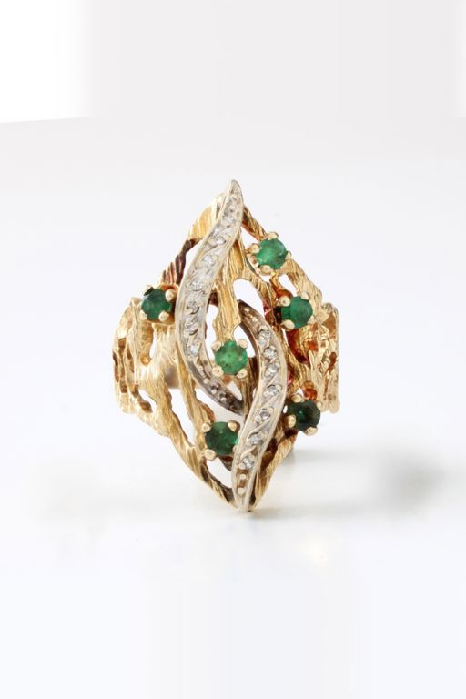 14k Yellow and White Gold Emerald and Diamond Ring