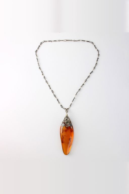 Silver Amber Pendant Necklace