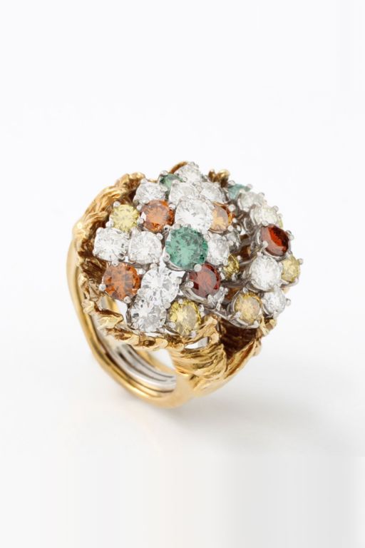 Platinum and 18k Yellow Gold Diamond Cocktail Ring