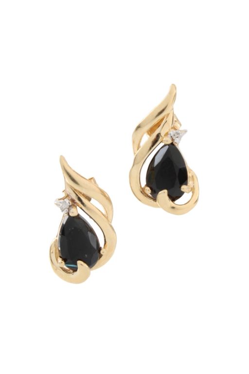 14k Yellow Gold Sapphire and Diamond Earrings
