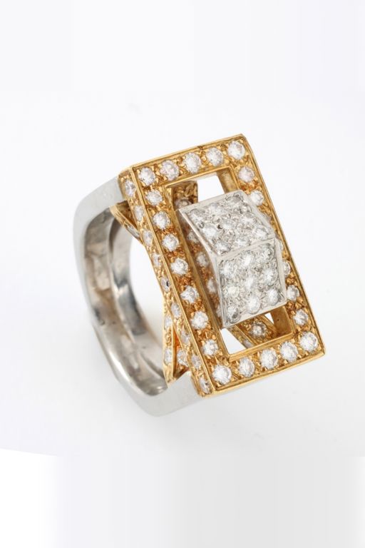 Platinum and 18k Yellow Gold Diamond Ring