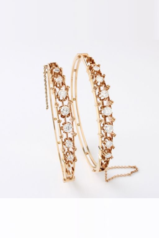 Two 14k Yellow Gold Diamond Bracelets