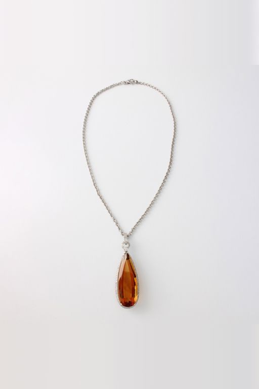 18k Gold Citrine and Diamond Pendant Necklace