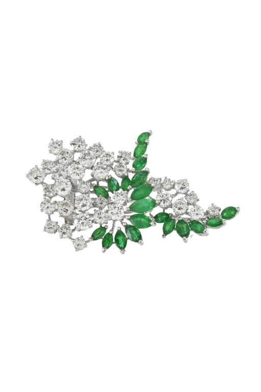 Platinum Diamond and Emerald Spray Brooch
