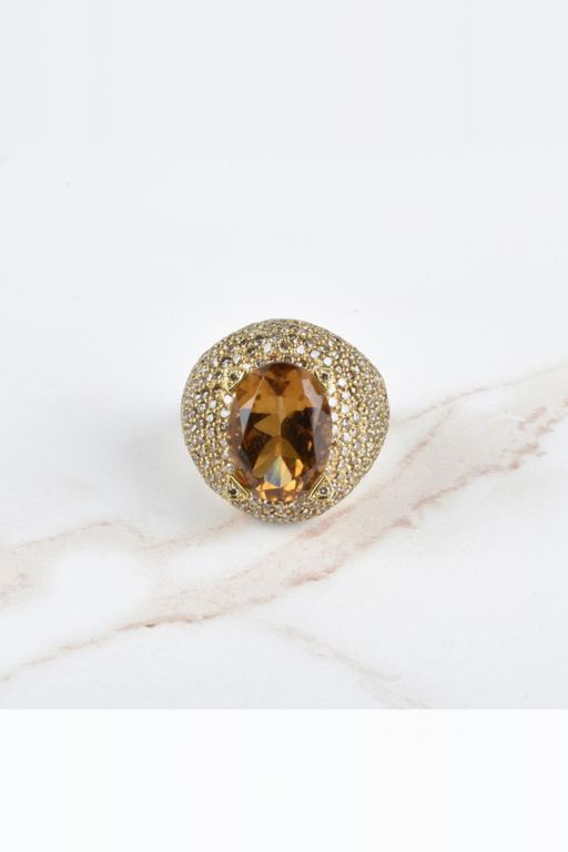 18k Yellow Gold Citrine and Diamond Cocktail Ring