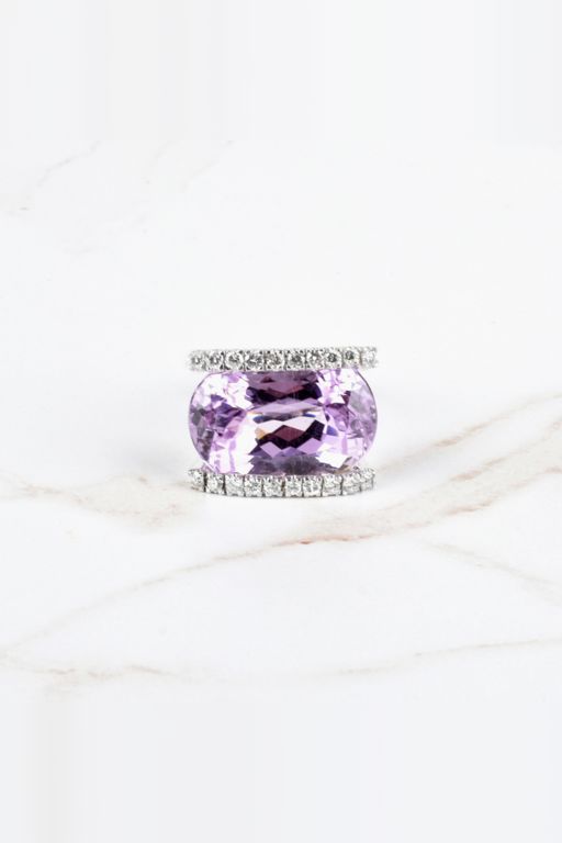 14k White Gold Kunzite and Diamond Cocktail Ring