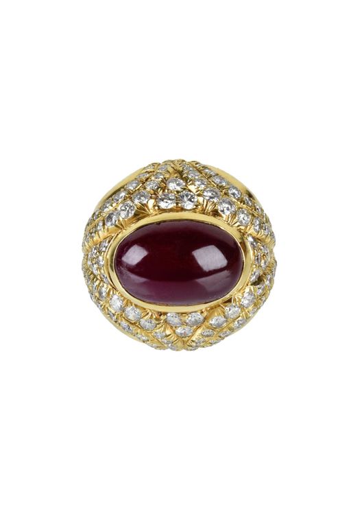18k Yellow Gold Ruby and Diamond Dome Ring