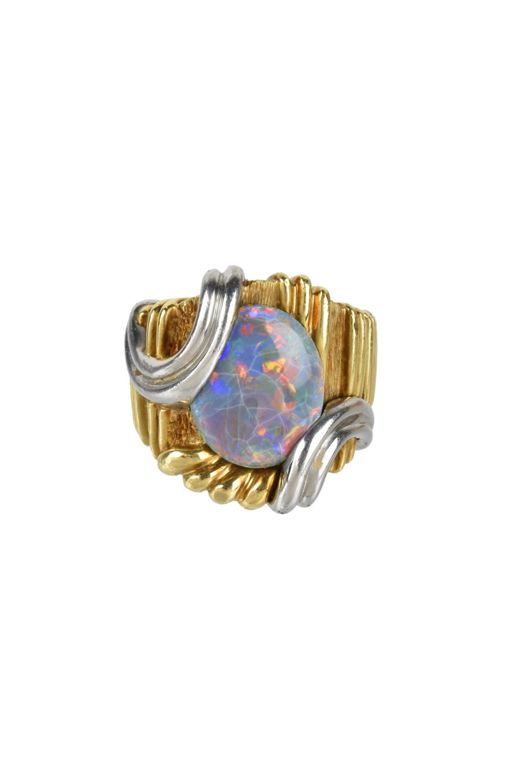 Platinum and 18k Yellow Gold Black Opal Ring