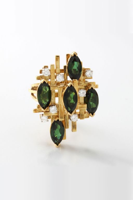 18k Yellow Gold Tourmaline and Diamond Ring