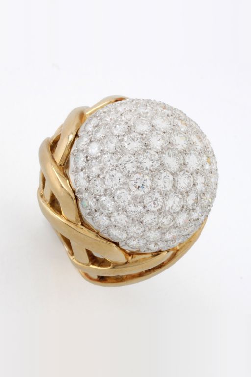 Platinum and 18k Yellow Gold Diamond Dome Ring
