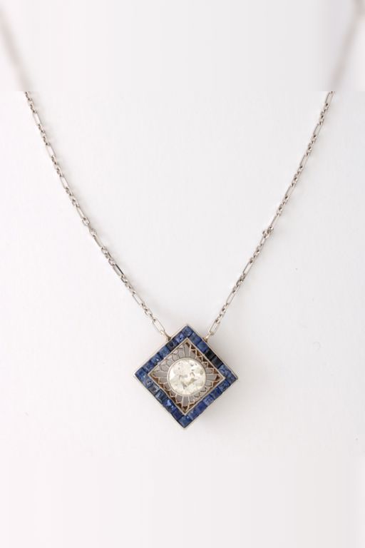 14k Gold Diamond and Sapphire Pendant Necklace