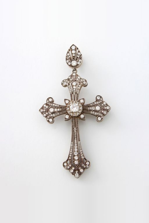Platinum and 18k Yellow Gold Diamond Cross Pendant