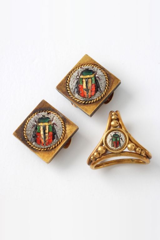 18k Yellow Gold Micro Mosaic Jewelry Set