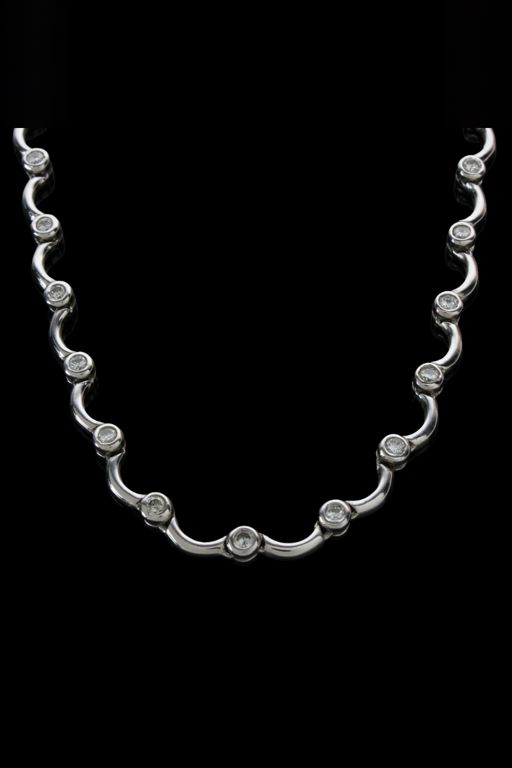 14k White Gold Diamond Link Necklace