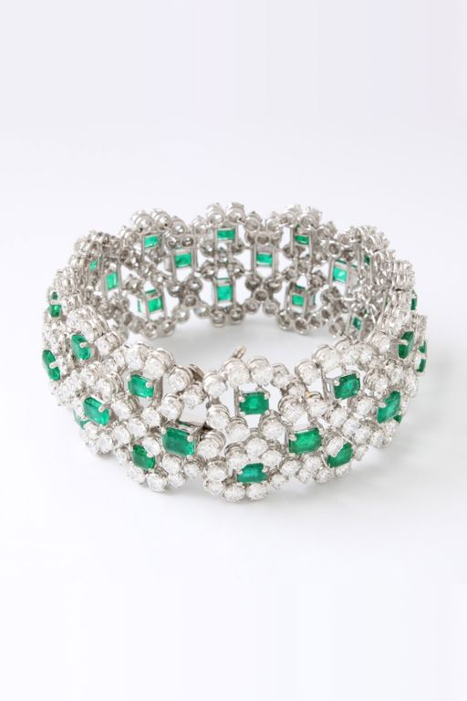 Platinum Emerald and Diamond Flexible Bracelet