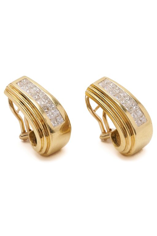 18k and 14k Yellow Gold Diamond Earrings