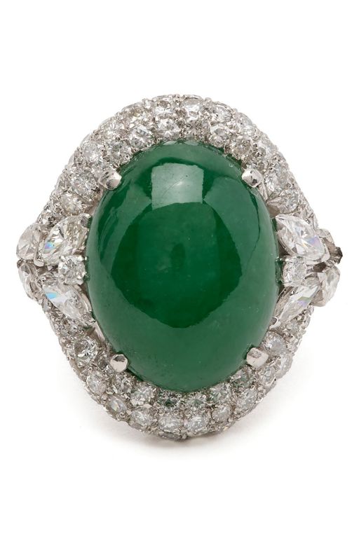 Platinum Jade and Diamond Ring