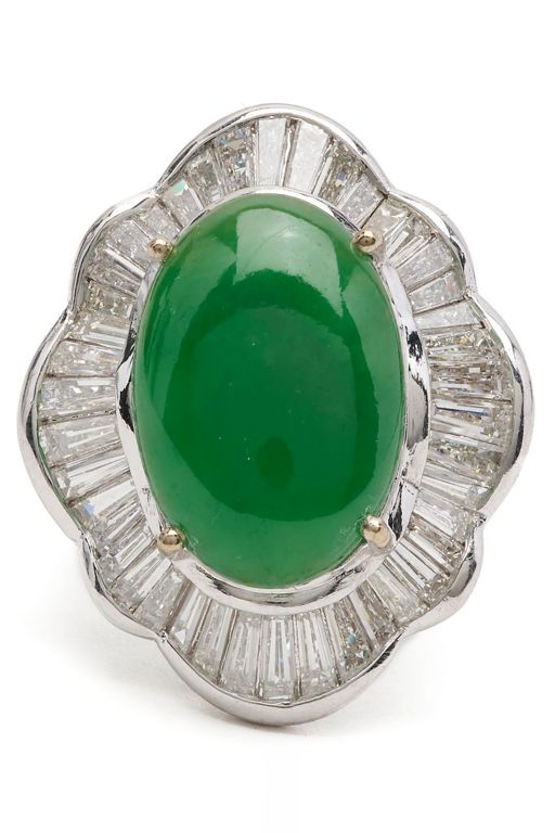18k White Gold Jadeite and Diamond Ballerina Ring