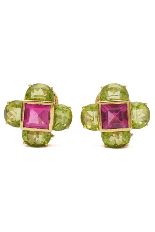 18k Yellow Gold Tourmaline and Peridot Earrings
