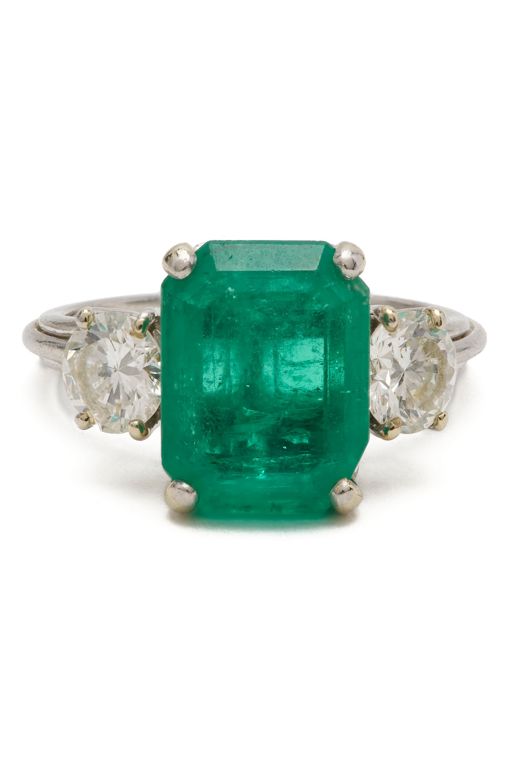 Platinum Emerald and Diamond Ring