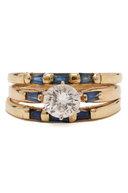 14k Yellow Gold Diamond and Sapphire Ring