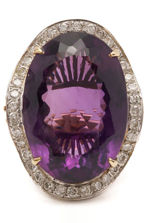 14k Two-Tone Gold Amethyst and Diamond Ring