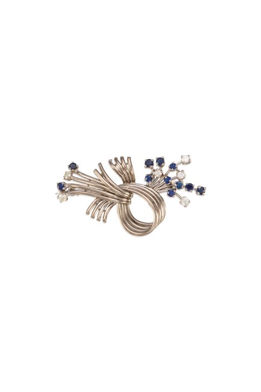 Palladium Sapphire and Diamond Brooch