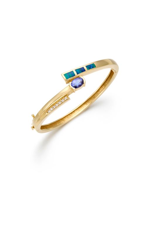 14k Gold Multi-Gem Bangle Bracelet
