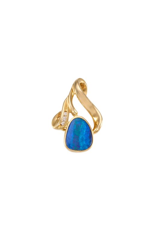 14k Gold Opal and Diamond Pendant