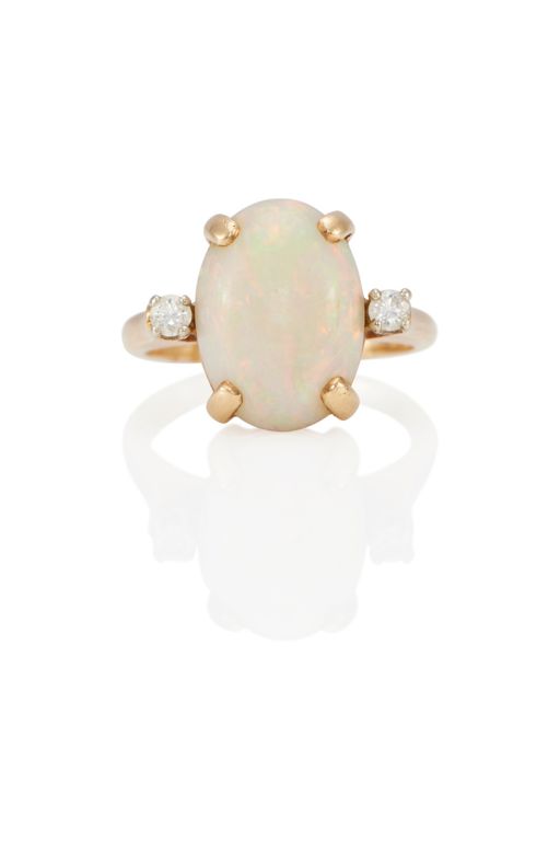 14k Gold Opal and Diamond Ring