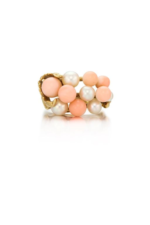 14k Gold Pearl and Coral Ring