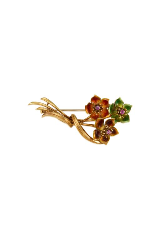 18k Gold Ruby Brooch
