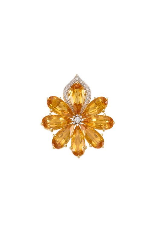 13k Gold Citrine and Diamond Pendant Brooch
