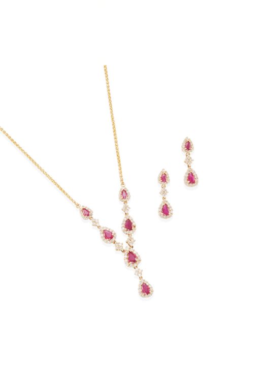 14k Gold Ruby and Diamond Jewelry Set