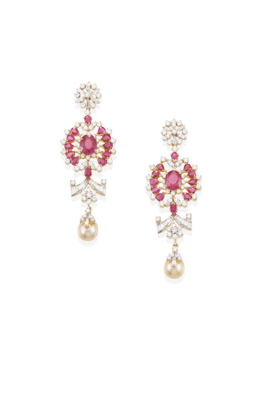 Pair of 18k Gold Multi-Gem Earrings