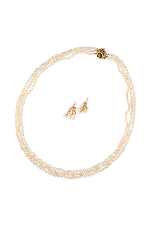 14k Gold Pearl Necklace and Earrings
